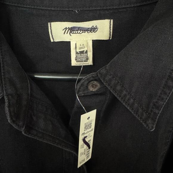 Madewell Denim Seamed Washed Black Button Up Mini Dress US Women's 14 Plus - Picture 4 of 6
